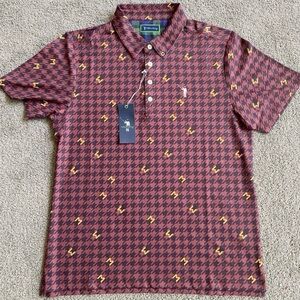 William Murray Golf Burgundy and Yellow Houndstooth Polo